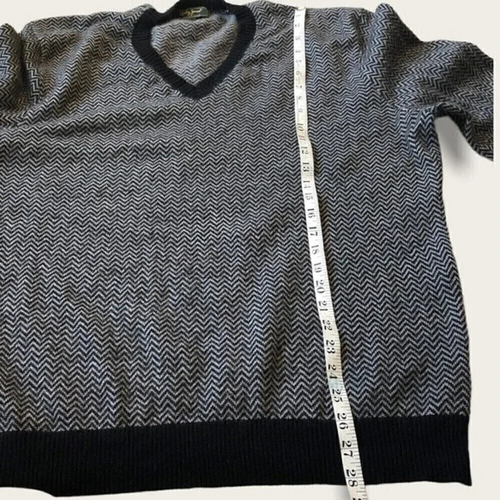 Bobby Jones Chevron V Neck Sweater Wool Cashmere Black Gray XL - Picture 11 of 14